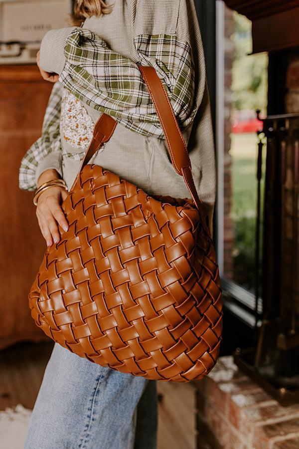 Chic Cityscape Faux Leather Woven Tote in Brown product image