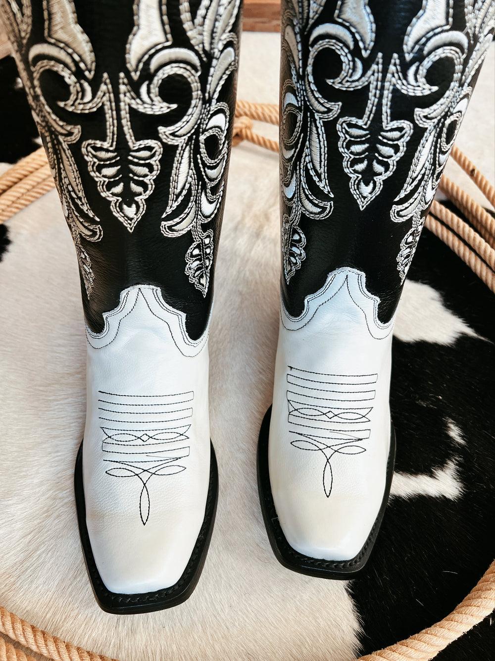 Women's Black and White Retro Boots Product Image