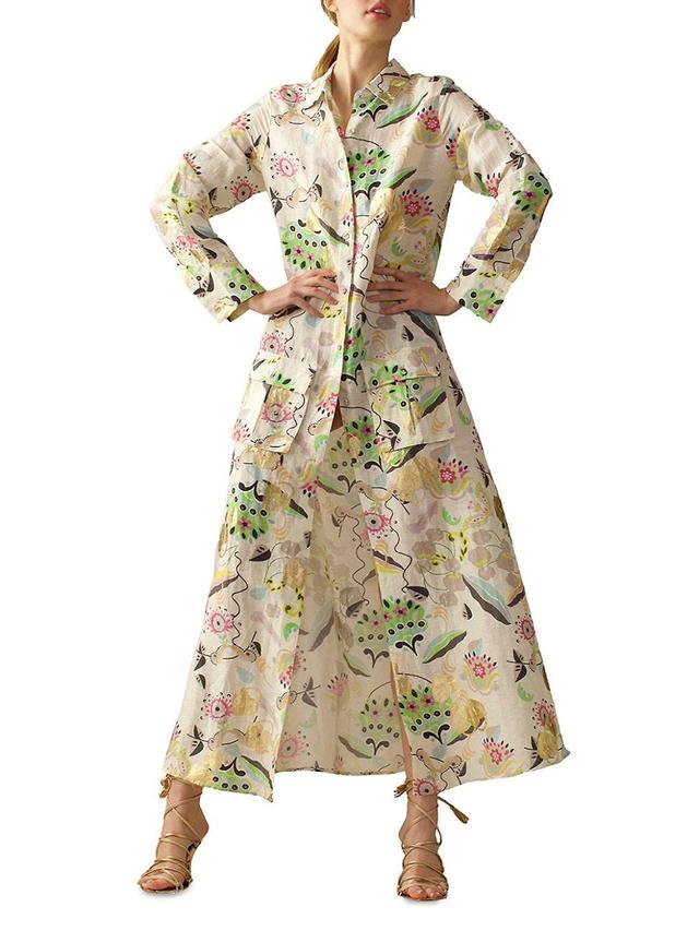 Womens Floral Linen-Silk Shirtdress Product Image