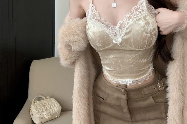 V-Neck Lace Crop Camisole Top Product Image