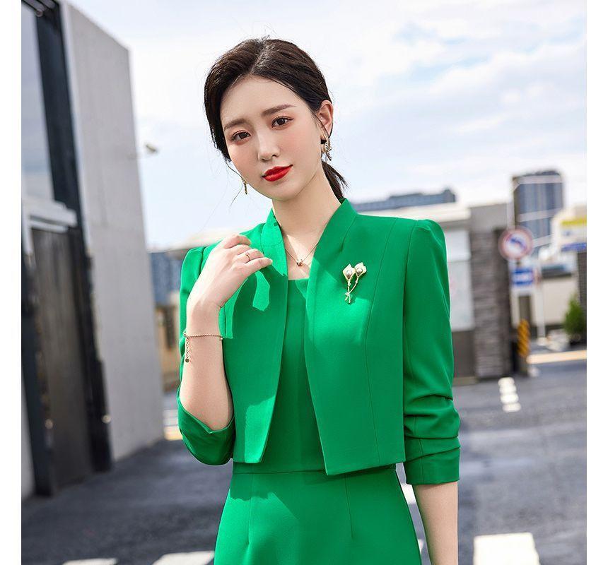 Sleeveless Plain Midi Sheath Dress / Cropped Jacket Product Image