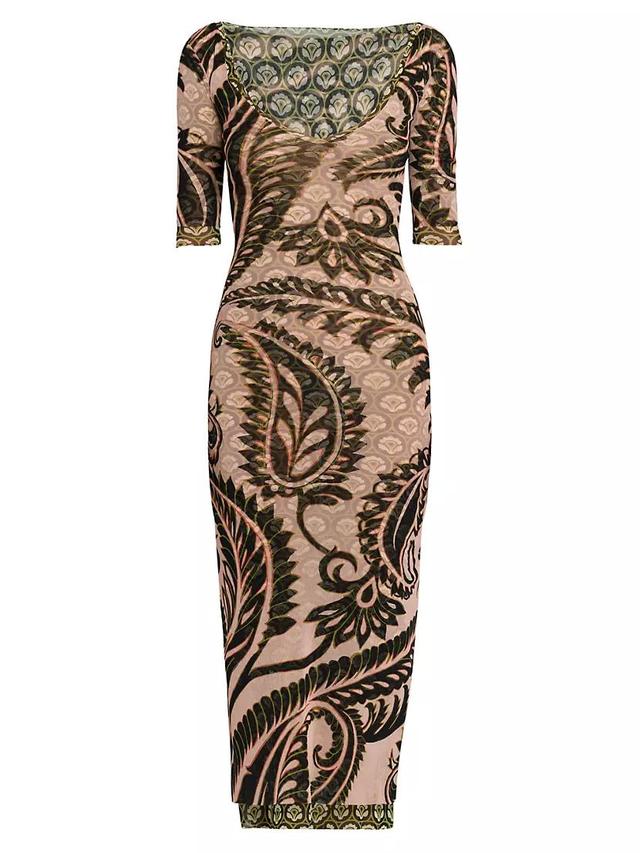 Printed V-Neck Body-Con Midi-Dress Product Image