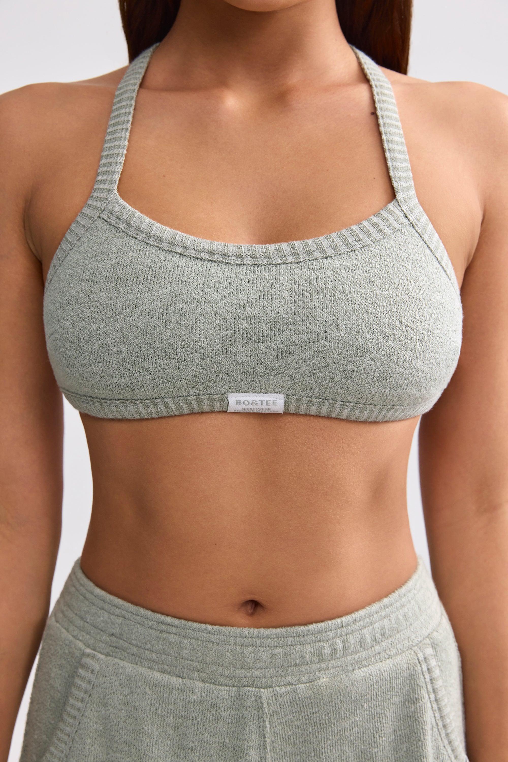 Terry Towelling Scoop-Neck Bralette in Sage Grey Product Image