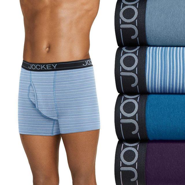 Mens Jockey 4-Pack Cotton Blend Boxer Brief Plum Blue Blue Product Image