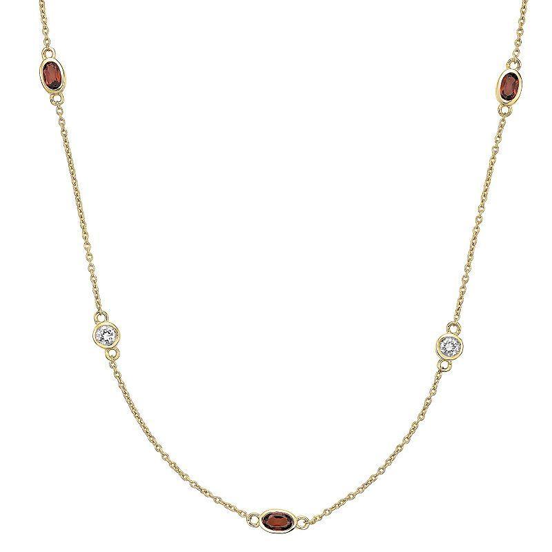 Gemminded 18k Gold Over Silver Garnet & White Topaz Necklace, Womens Gold Tone Product Image