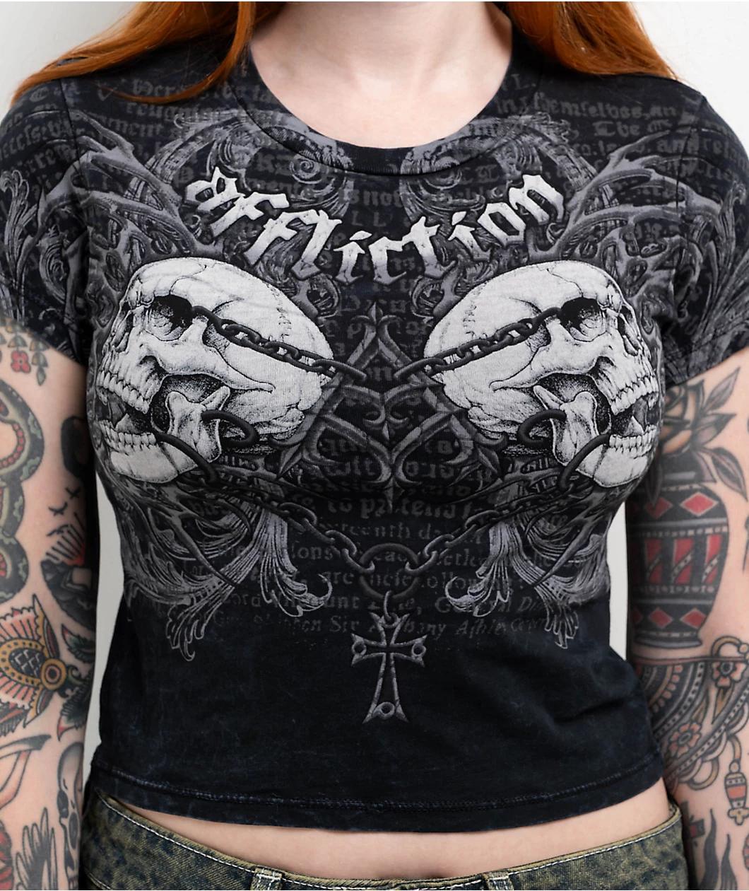 Affliction Collapse Black Lava Wash Crop T-Shirt Product Image