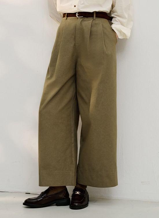 High Rise Plain Pleated Wide Leg Pants Product Image