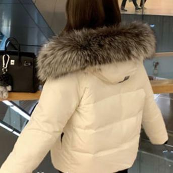 Fluffy Trim Hooded Zip-Up Puffer Jacket Product Image