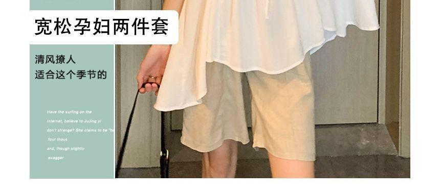 Maternity Short-Sleeve Plain Asymmetrical Shirt / High Waist Shorts Product Image