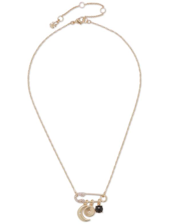 Lucky Brand Gold-Tone Mixed Stone Safety Pin & Celestial Charm Pendant Necklace, 16 + 3 extender Product Image