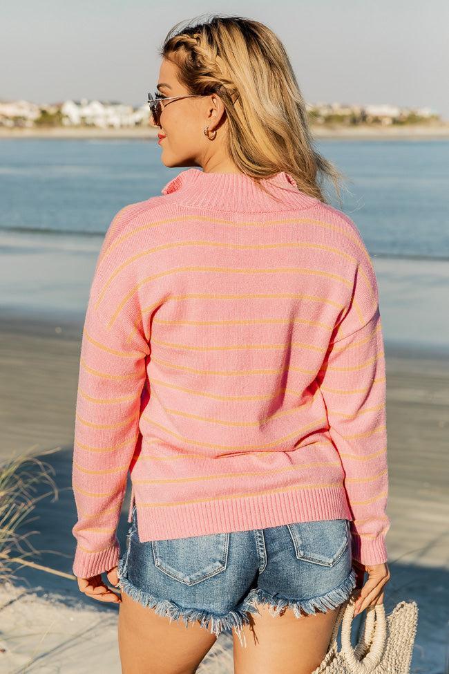 Don't Think About It Pink and Orange Striped Quarter Zip Pullover FINAL SALE Product Image