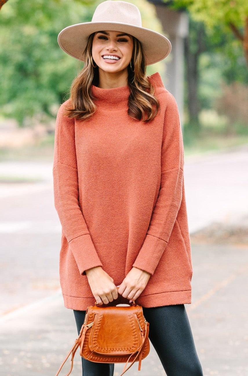 The Slouchy Rust Orange Mock Neck Tunic Female Product Image