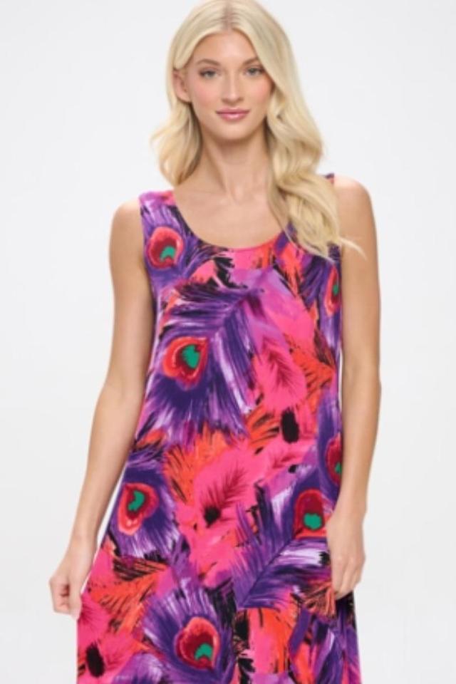 Peacock Print Sleeveless Maxi Tank Dress Product Image