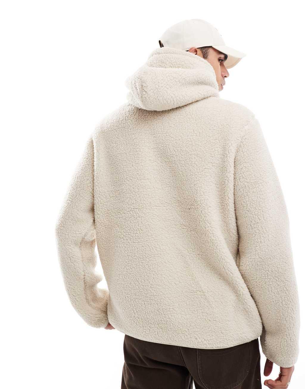 Jack & Jones oversized teddy hoodie with embroidered logo in beige Product Image