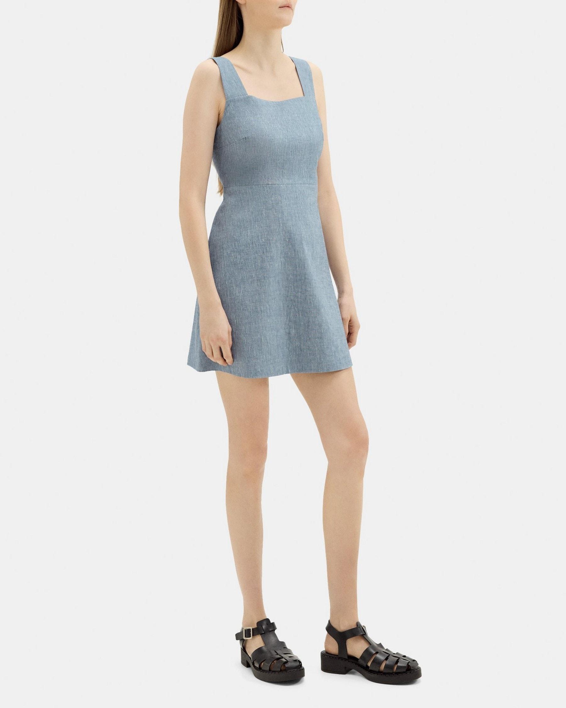 Fit-and-Flare Mini Dress in Stretch Linen Mélange Product Image