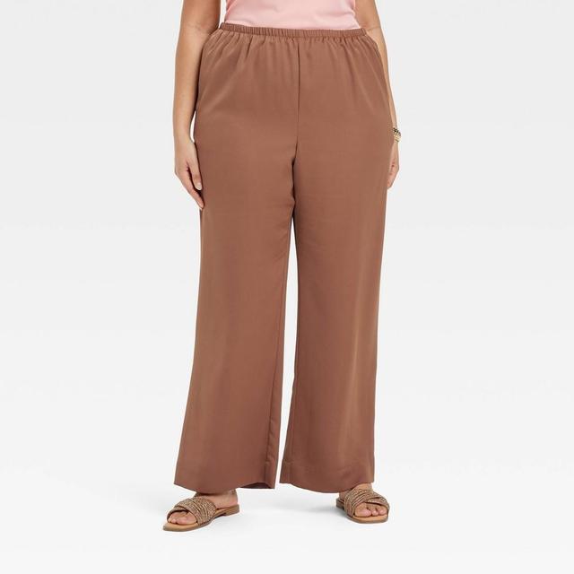 Womens Mid-Rise Pull-On Pants - A New Day Brown 3X Product Image