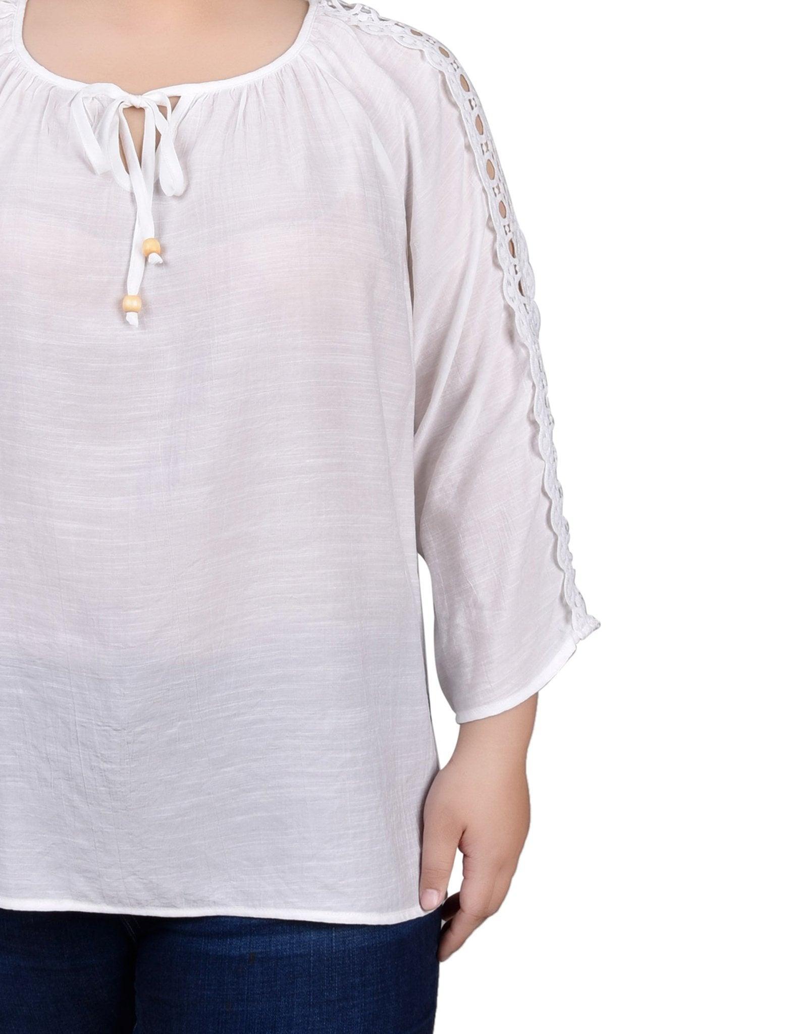 3/4 Length Sleeve Crochet Detail Blouse - Plus Product Image