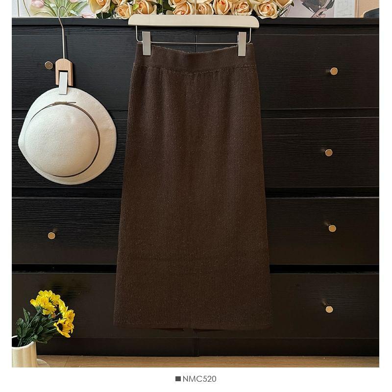 Fleece-Lined Slited Knit Skirt in 5 Colors product image