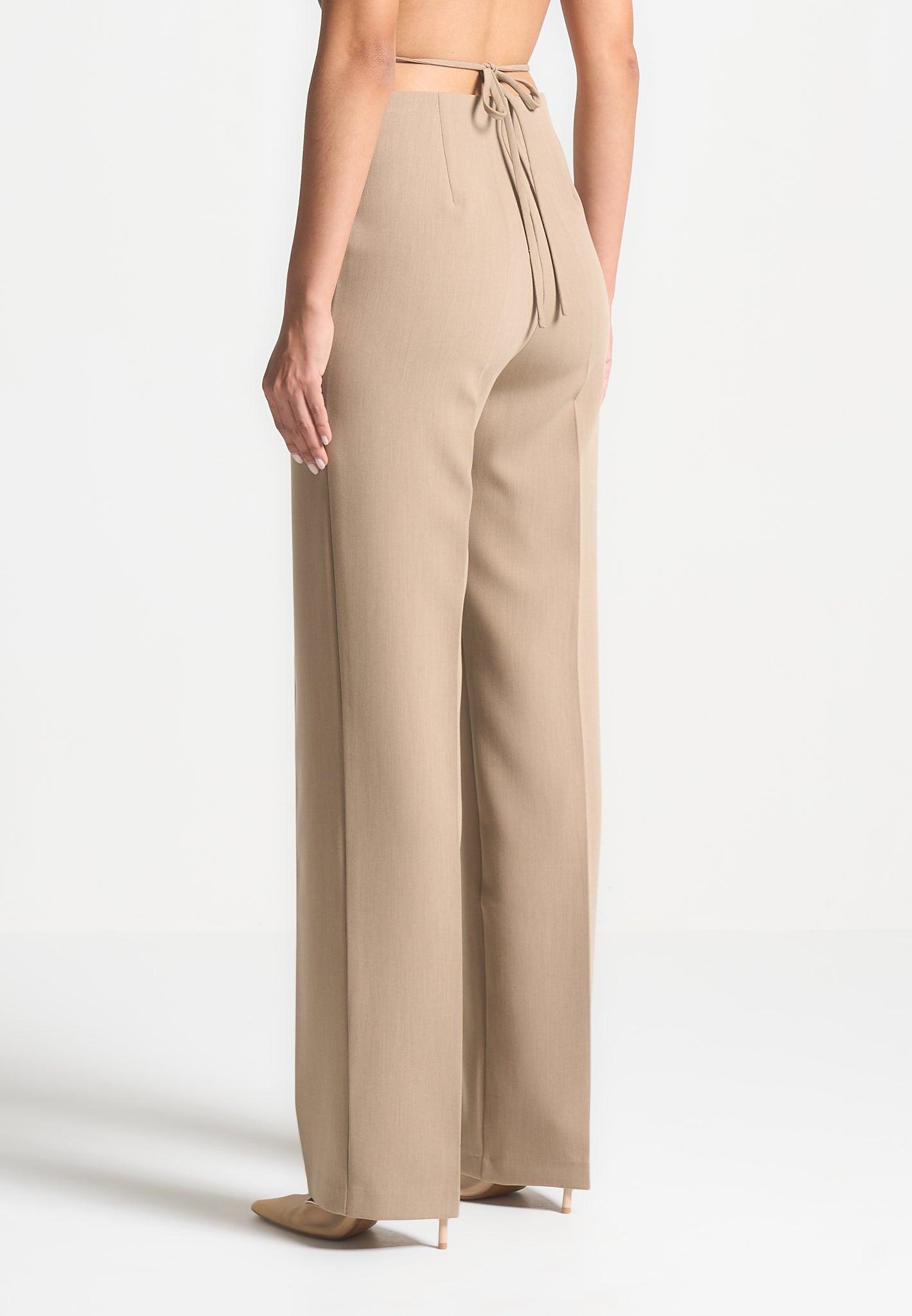 Curved Waist Tailored Trousers - Dark Beige Female Product Image