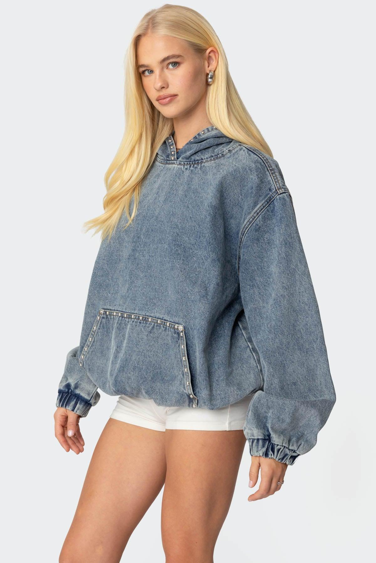 Marney Oversized Studded Denim Hoodie Product Image