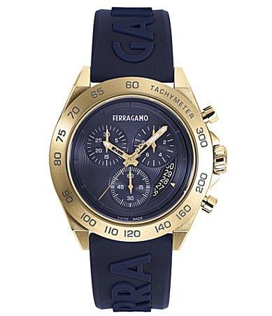 Salvatore Ferragamo Mens Swiss Chronograph Urban Blue Silicone Strap Watch 43mm Product Image