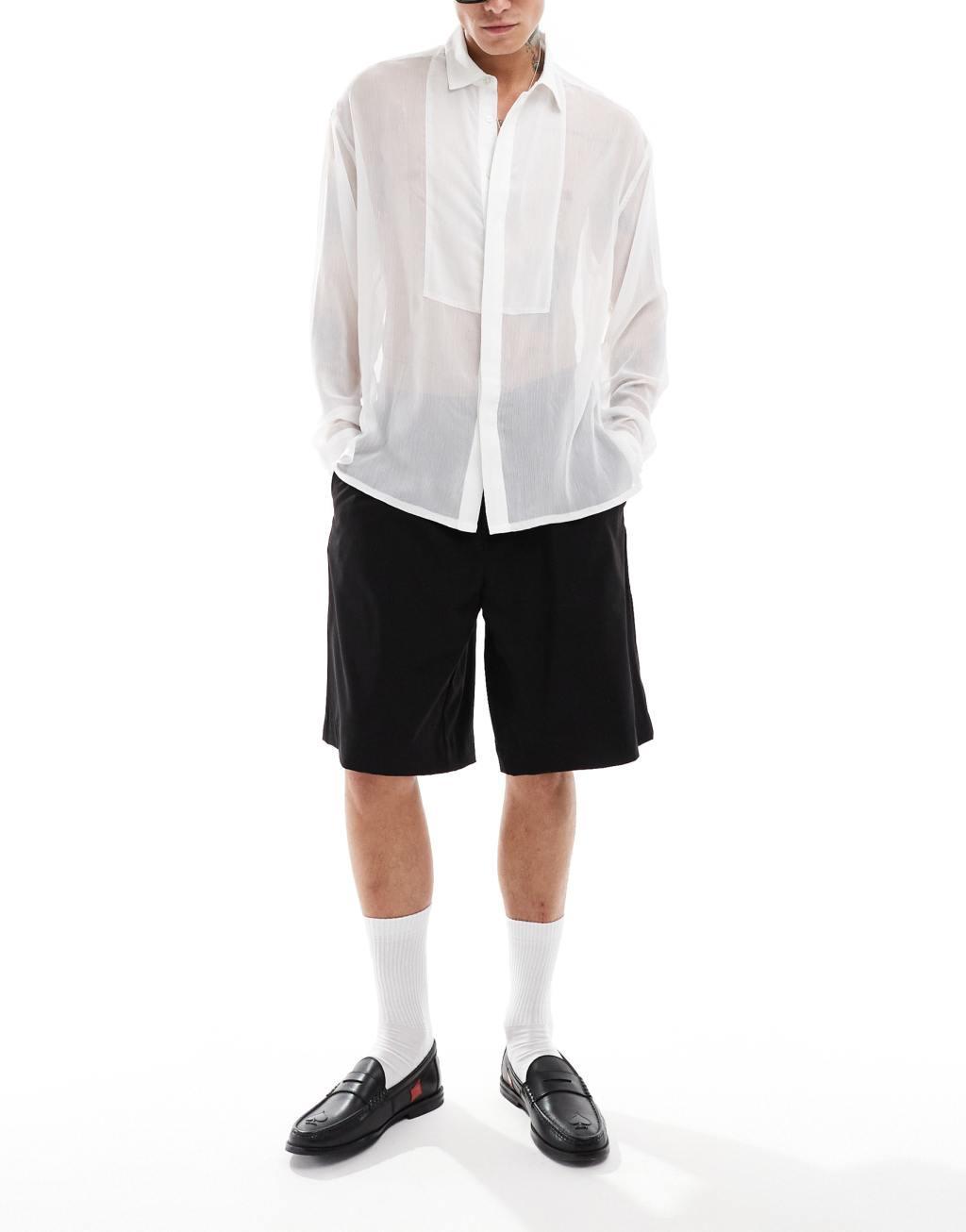 ASOS DESIGN 90s oversized organza shirt with bib detail in white Product Image