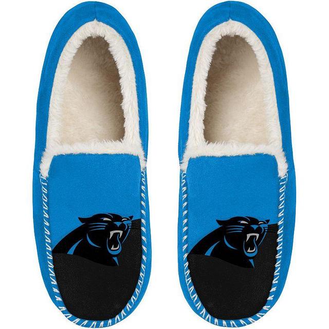 Mens FOCO Carolina Panthers Colorblock Moccasin Slippers Product Image