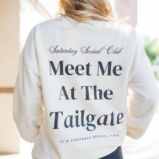 Meet Me At The Tailgate Black Ivory Comfort Colors Graphic Sweatshirt Product Image