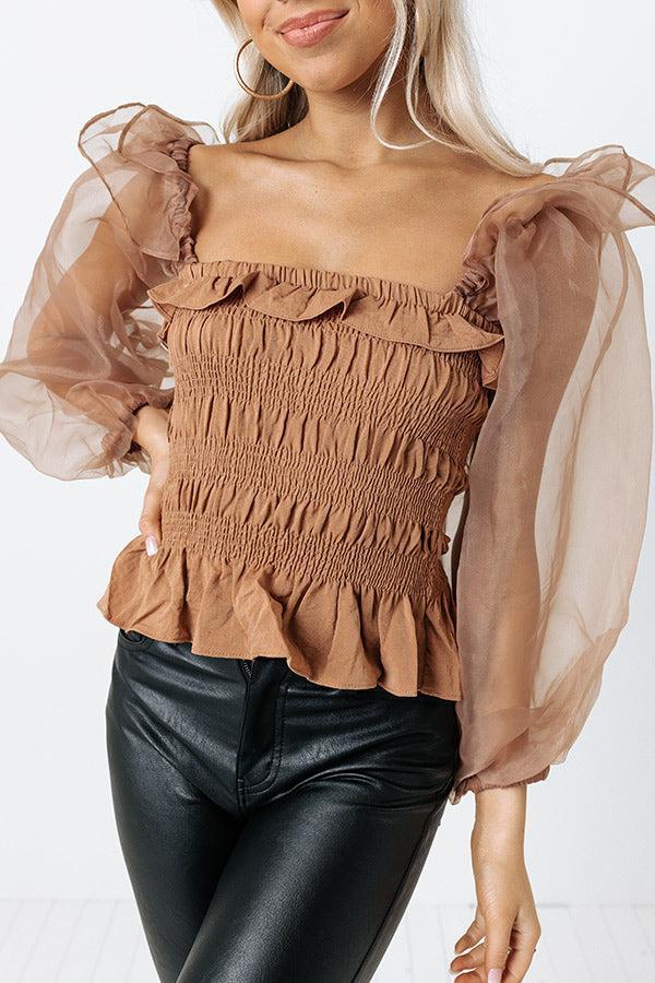 Weekend Made Smocked Top In Iced Mocha Product Image