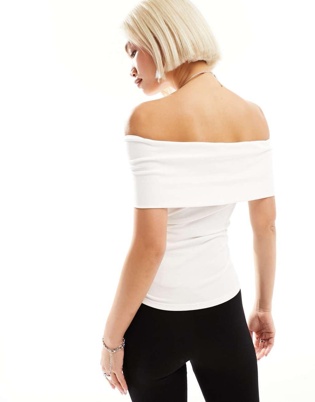 Urban Revivo off shoulder draped top in white Product Image