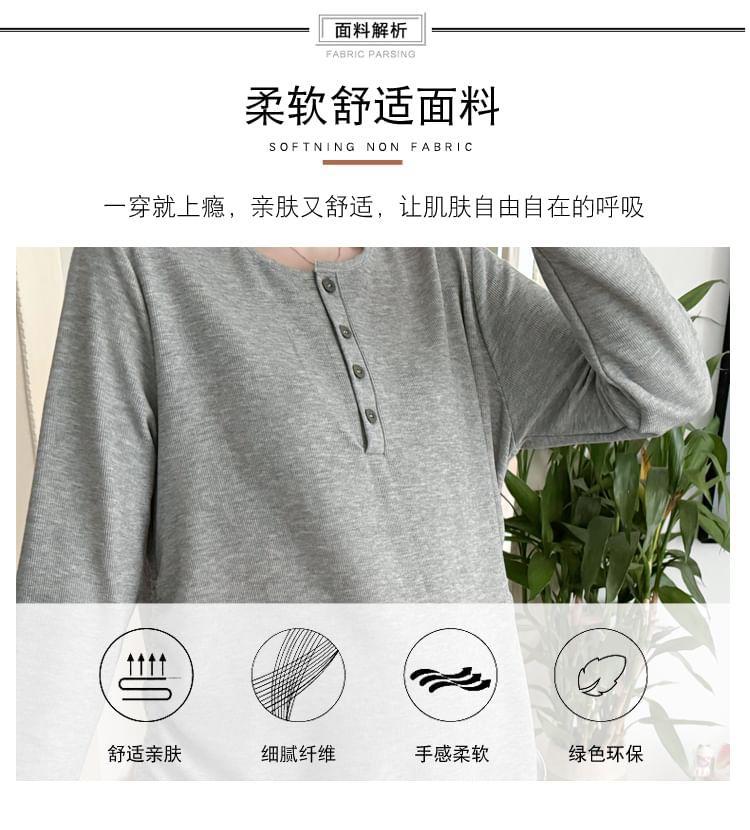 Maternity Long-Sleeve Henley Plain Drawstring Tee Product Image