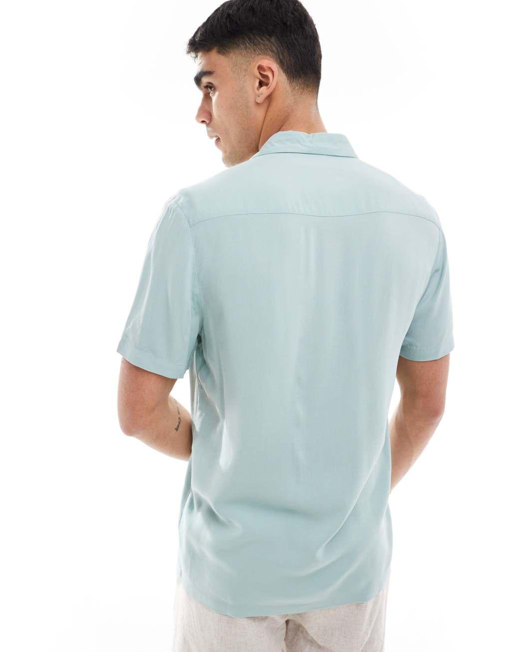 ASOS DESIGN short sleeve regular fit viscose shirt in sage green Product Image