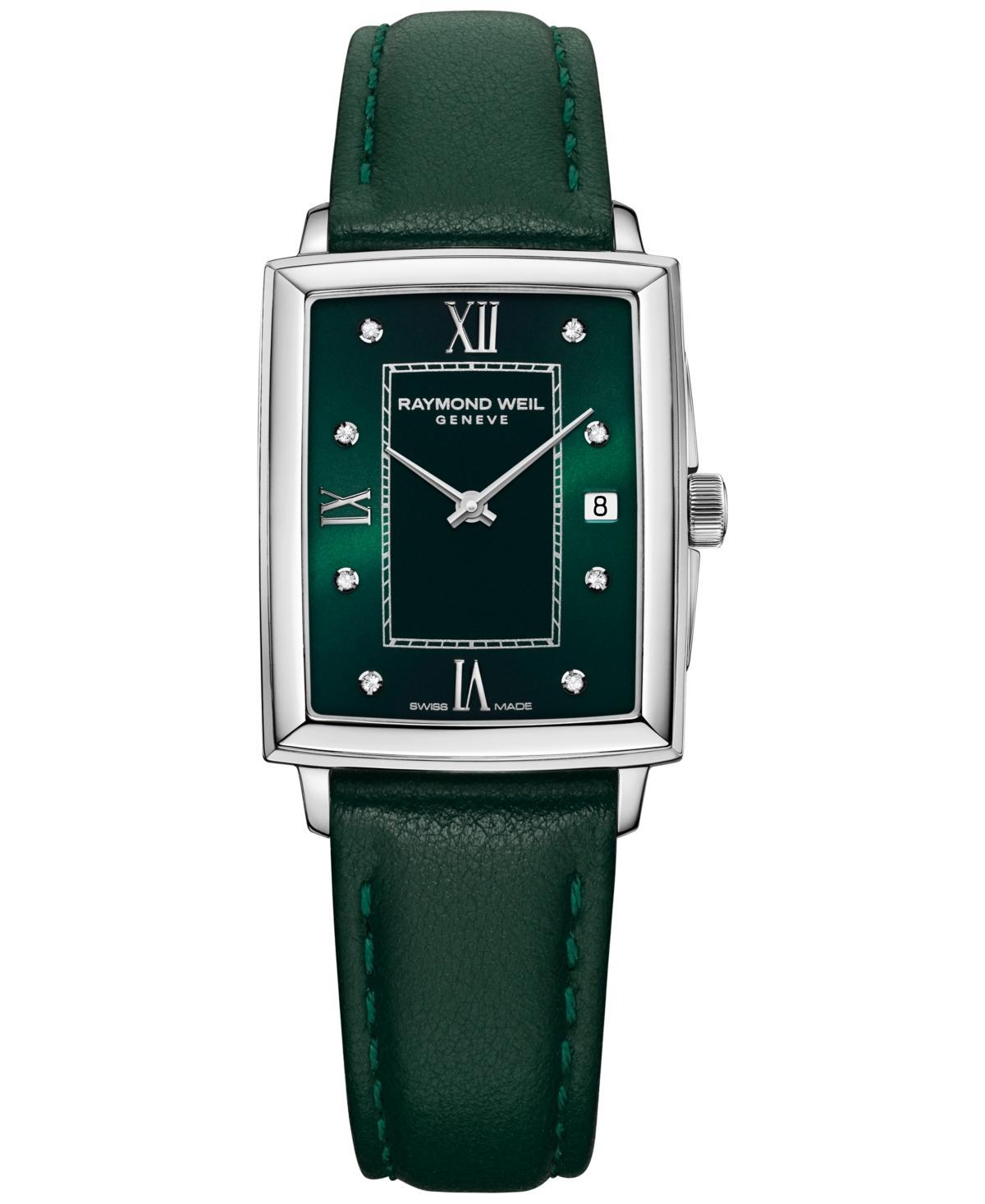 Raymond Weil Womens Swiss Toccata Diamond Accent Green Leather Strap Watch 22.6x28.1mm Product Image