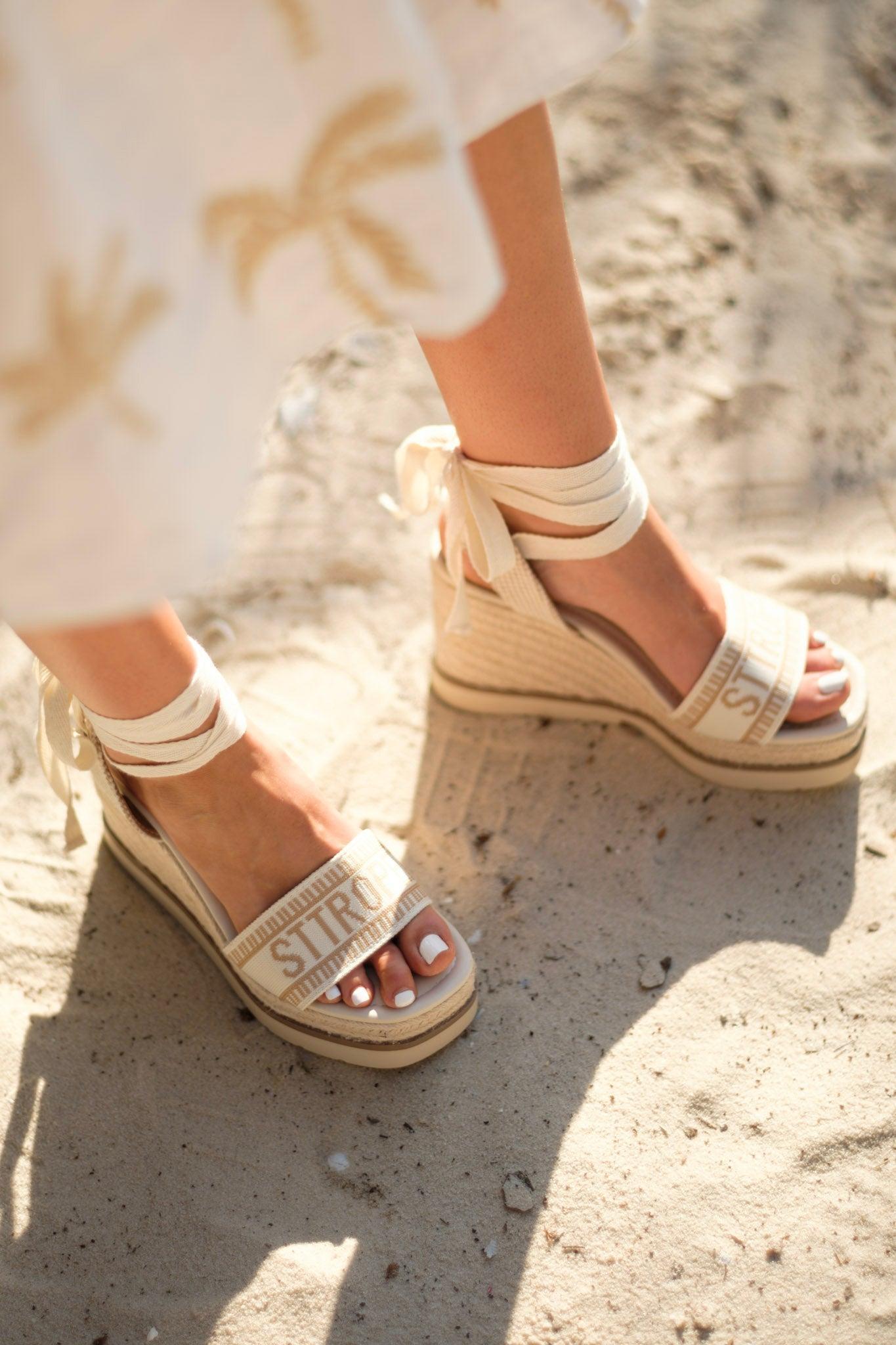 Here Again Tan Espadrille Platform Wedge Sandals Product Image