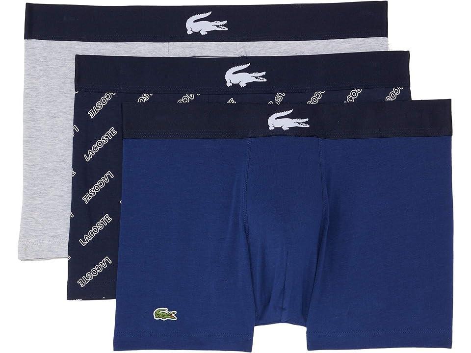 Lacoste Trunks 3-Pack Casual Lifestyle (Navy Blue/White/Silver Chine) Men's Underwear Product Image