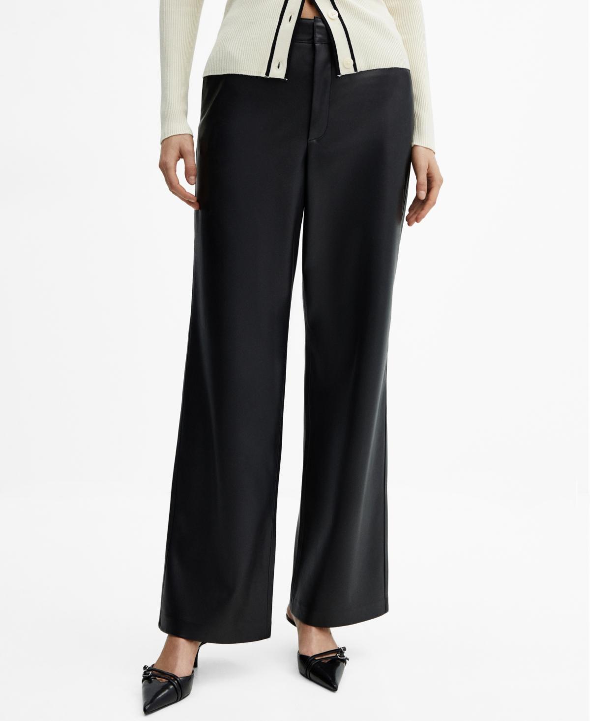 Mango Womens Leather Effect High Waist Pants Product Image