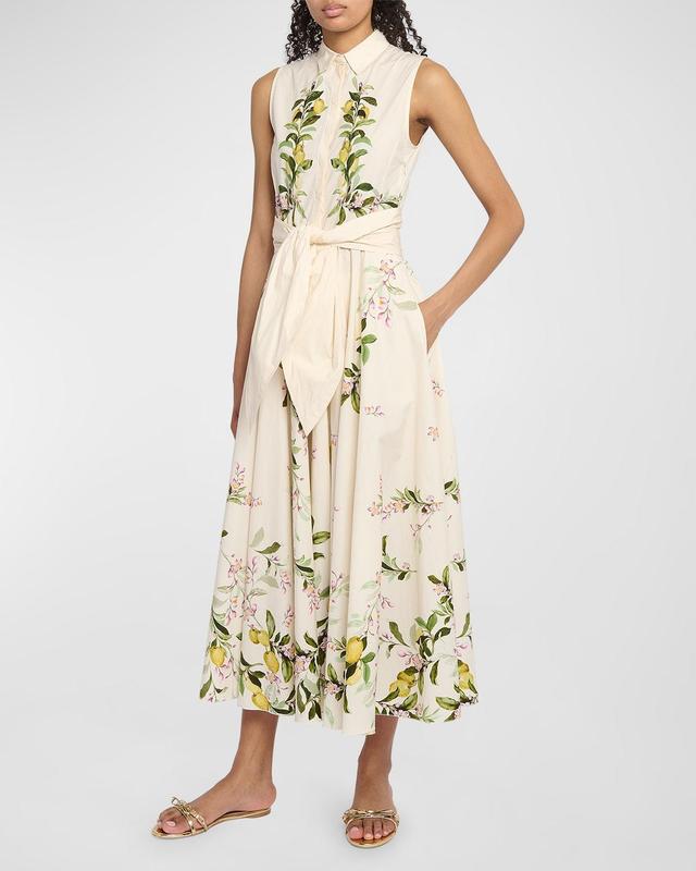 Lemon-Print Sleeveless Midi Shirtdress Product Image