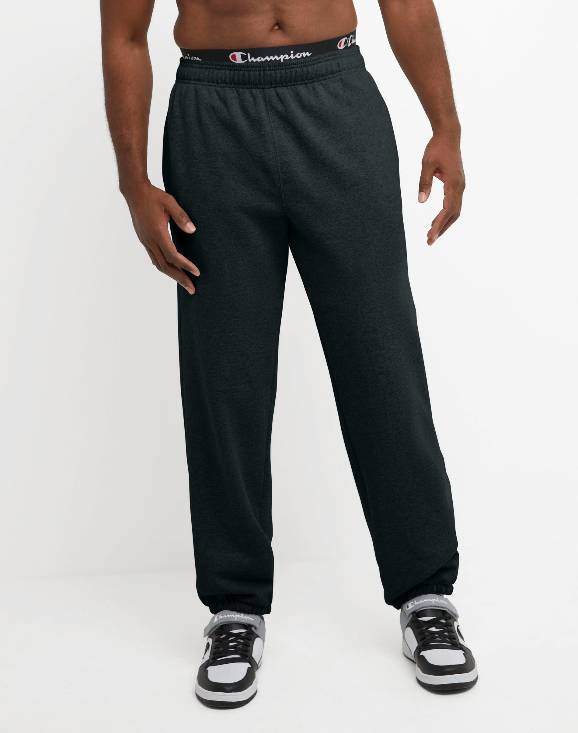 Mens Champion Powerblend Sweatpants, Cinched Hem, C Logo (Big & Tall) Black LT Product Image