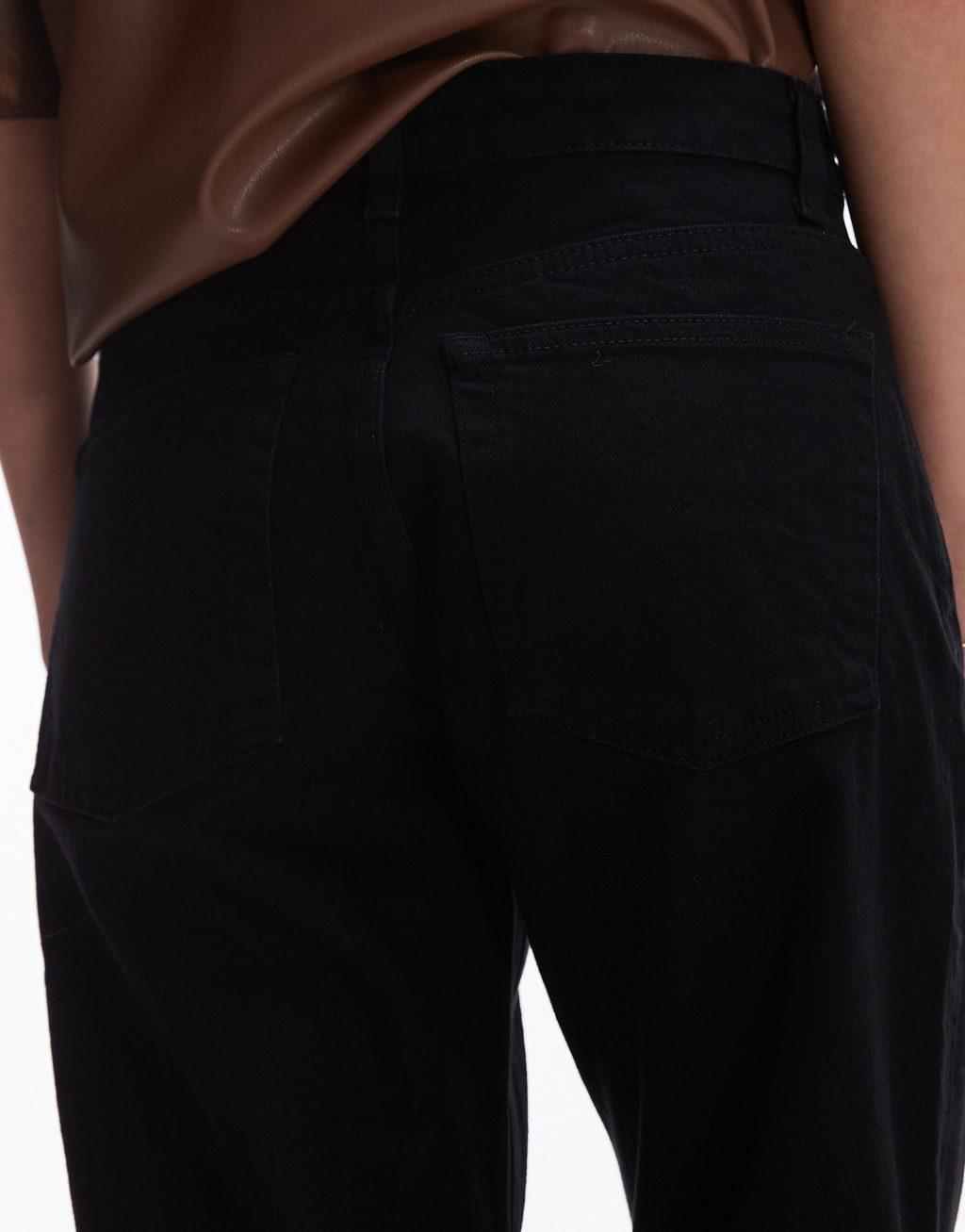 Topshop cropped mid rise straight jeans with raw hems in black Product Image