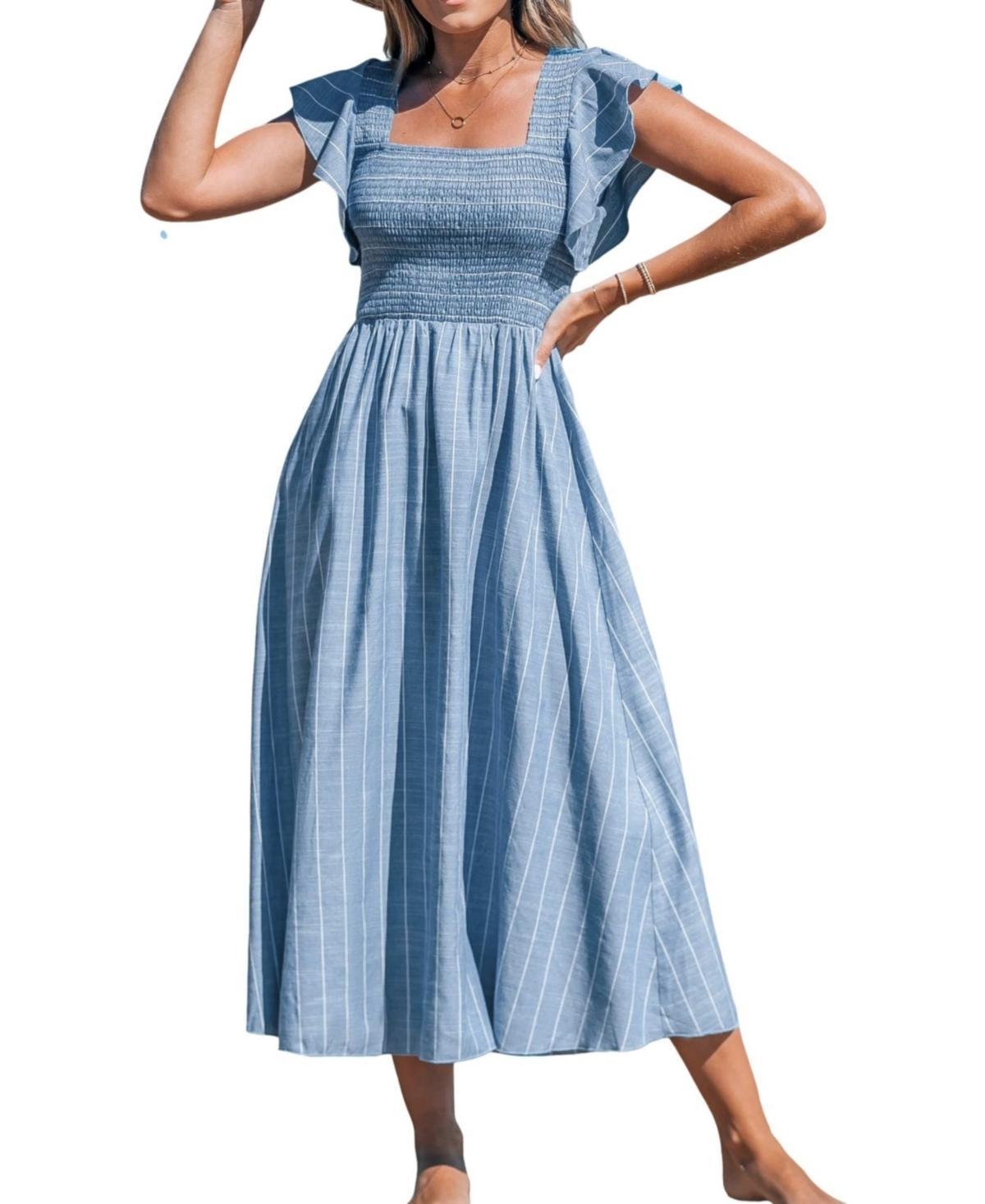 Cupshe Womens Pinstriped Smocked Maxi Beach Dress product image