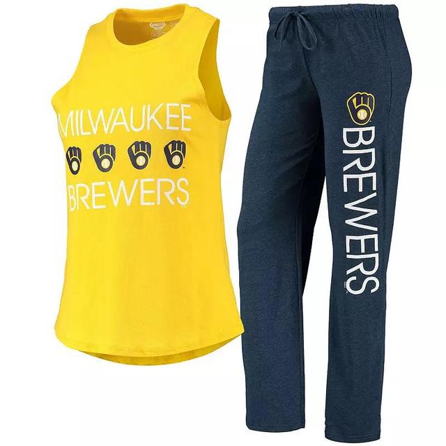 Womens Concepts Sport /Gold Milwaukee Brewers Meter Muscle Tank Top & Pants Sleep Set Blue Product Image