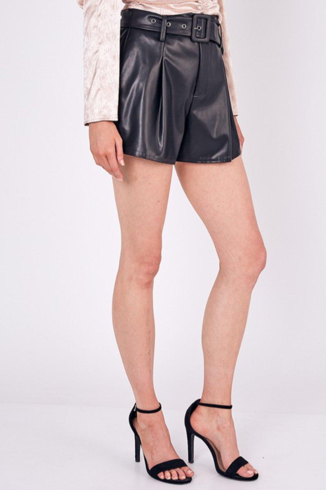 Black Faux Leather Shorts Female Product Image