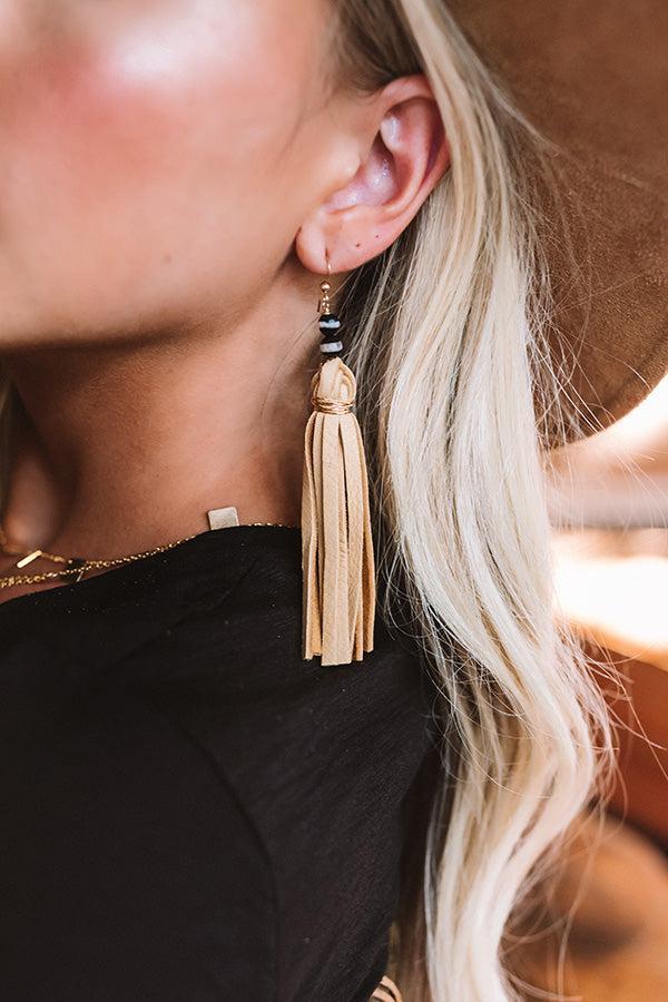 The Harper Tassel Earrings in Beige Product Image