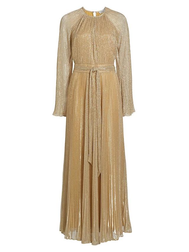 Womens Metallic Belted Pleated Gown Product Image