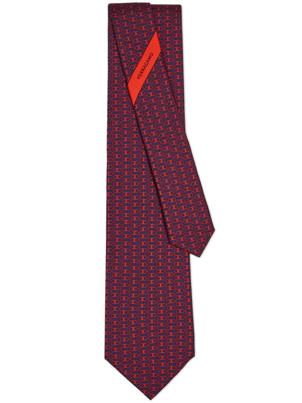 FERRAGAMO Gancini Silk Tie In Blue Product Image