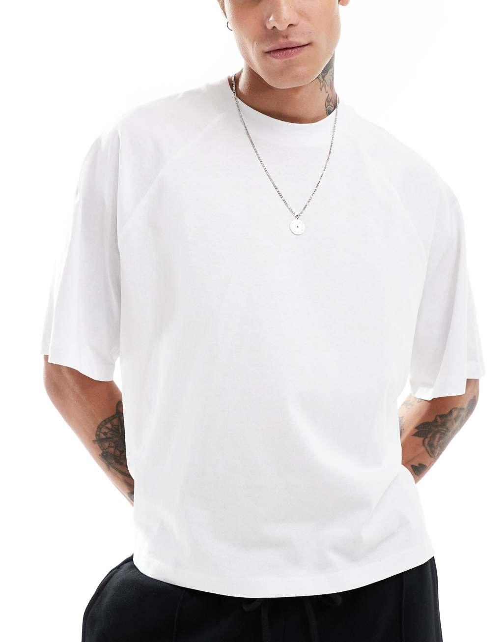 ASOS DESIGN oversized boxy T-shirt with back print in white Product Image