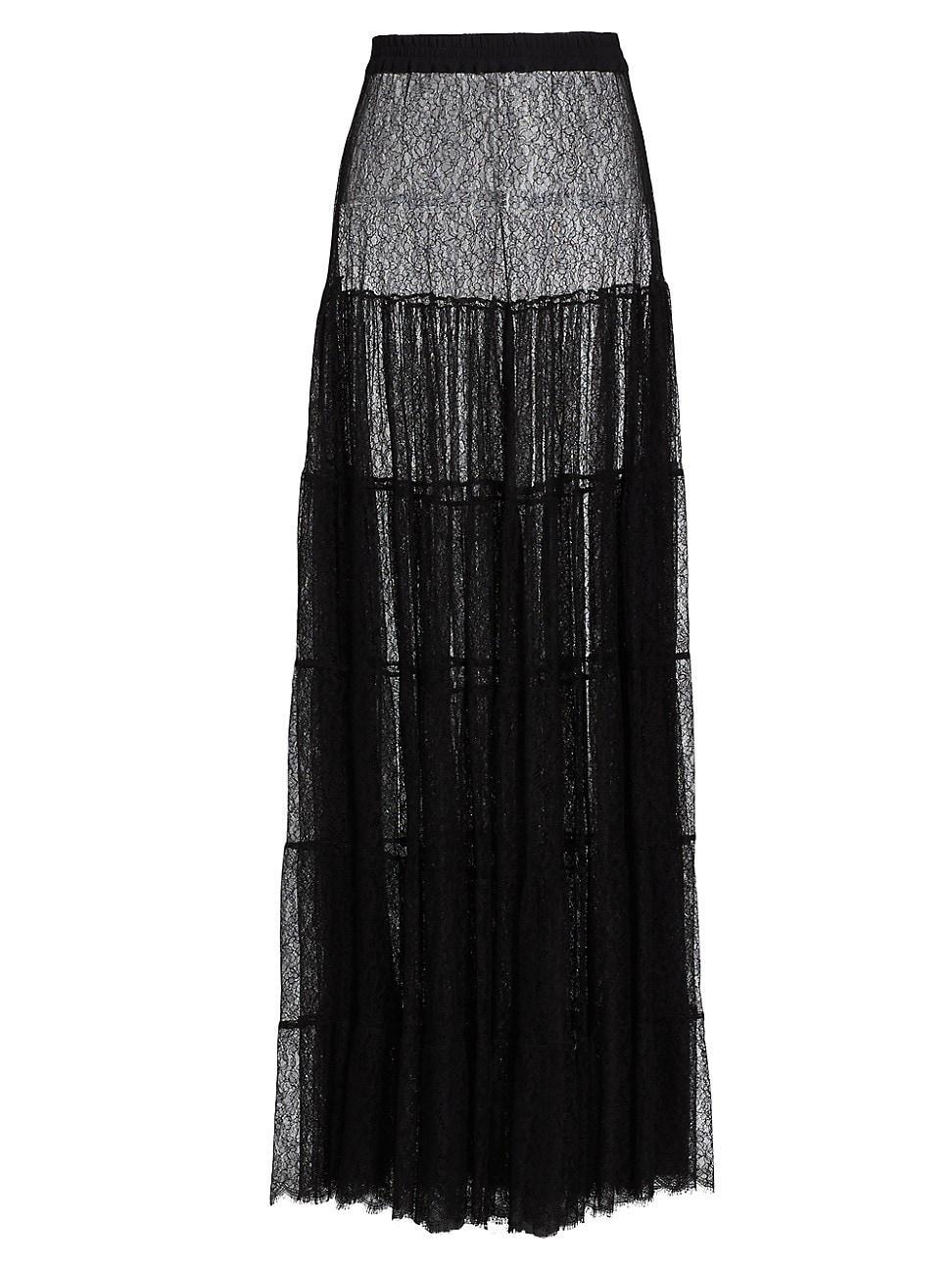 Womens Tiered Lace Maxi Skirt Product Image