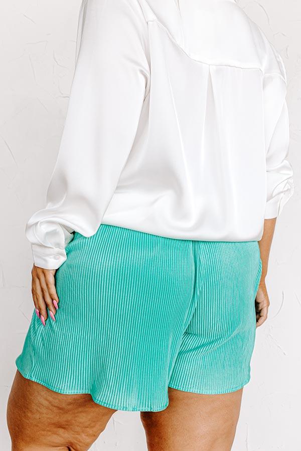 Tour The Town Pleated Shorts In Turquoise Curves Product Image