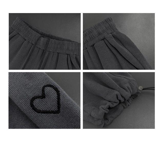 Heart Embroidery Loose-Fit Drawstring Sweatpants Product Image