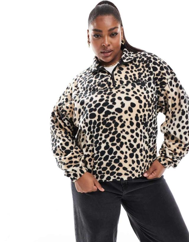 ASOS DESIGN Curve half zip fleece in leopard print Product Image